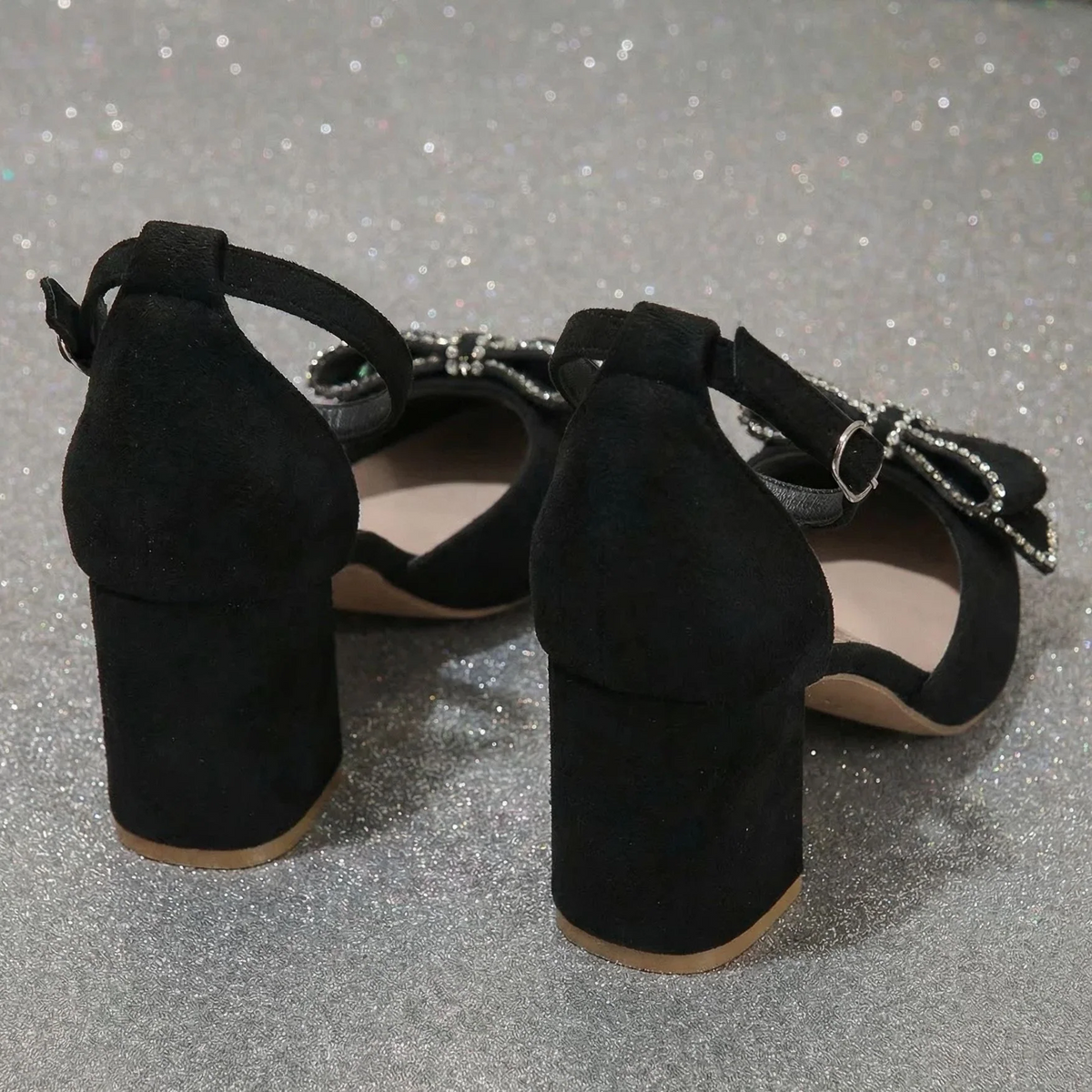 Women’s Bowelle Crystal Pointed Toe Buckle Heels – Hollow Closed Toe Bow High Heels