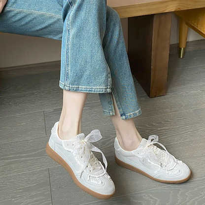 Women’s Verona Lace Leather German Trainer Sneakers – Retro Lightweight Casual Trainers
