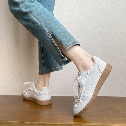Women’s Verona Lace Leather German Trainer Sneakers – Retro Lightweight Casual Trainers