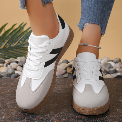 Women’s Everyday Court Color-Block Trainer Sneakers – Soft-Sole Flat Shoes