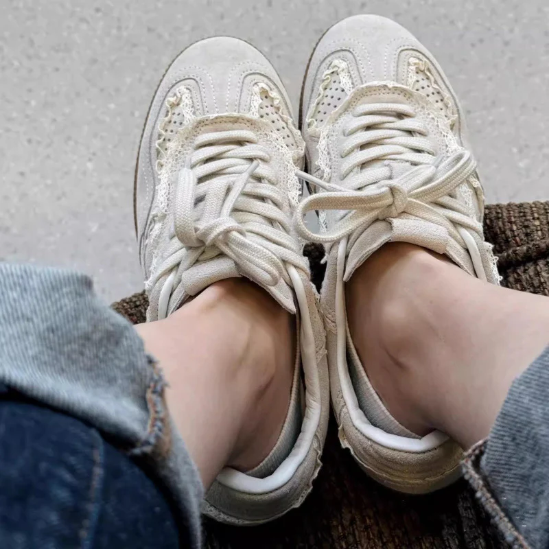Women’s Verona Lace Leather German Trainer Sneakers – Retro Lightweight Casual Trainers