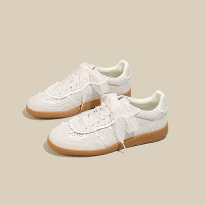 Women’s Verona Lace Leather German Trainer Sneakers – Retro Lightweight Casual Trainers